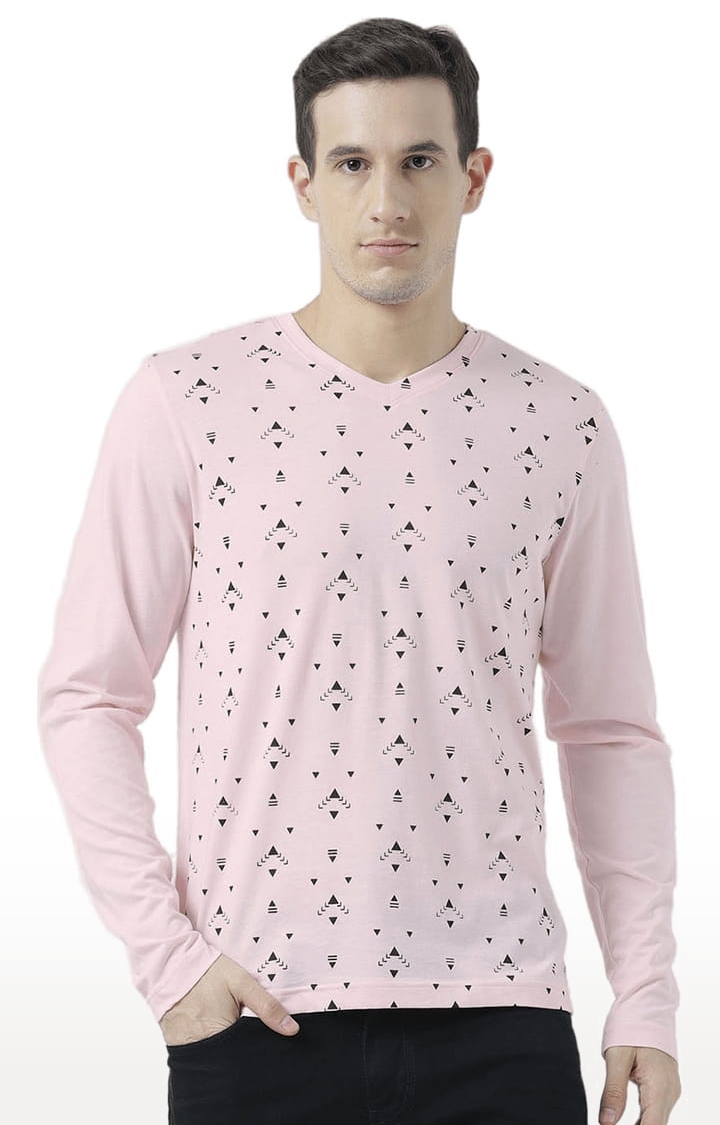 HUETRAP | Men's Light Pink Cotton Printed Regular T-Shirt 0