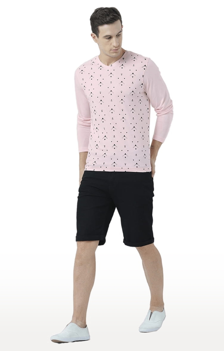 HUETRAP | Men's Light Pink Cotton Printed Regular T-Shirt 1