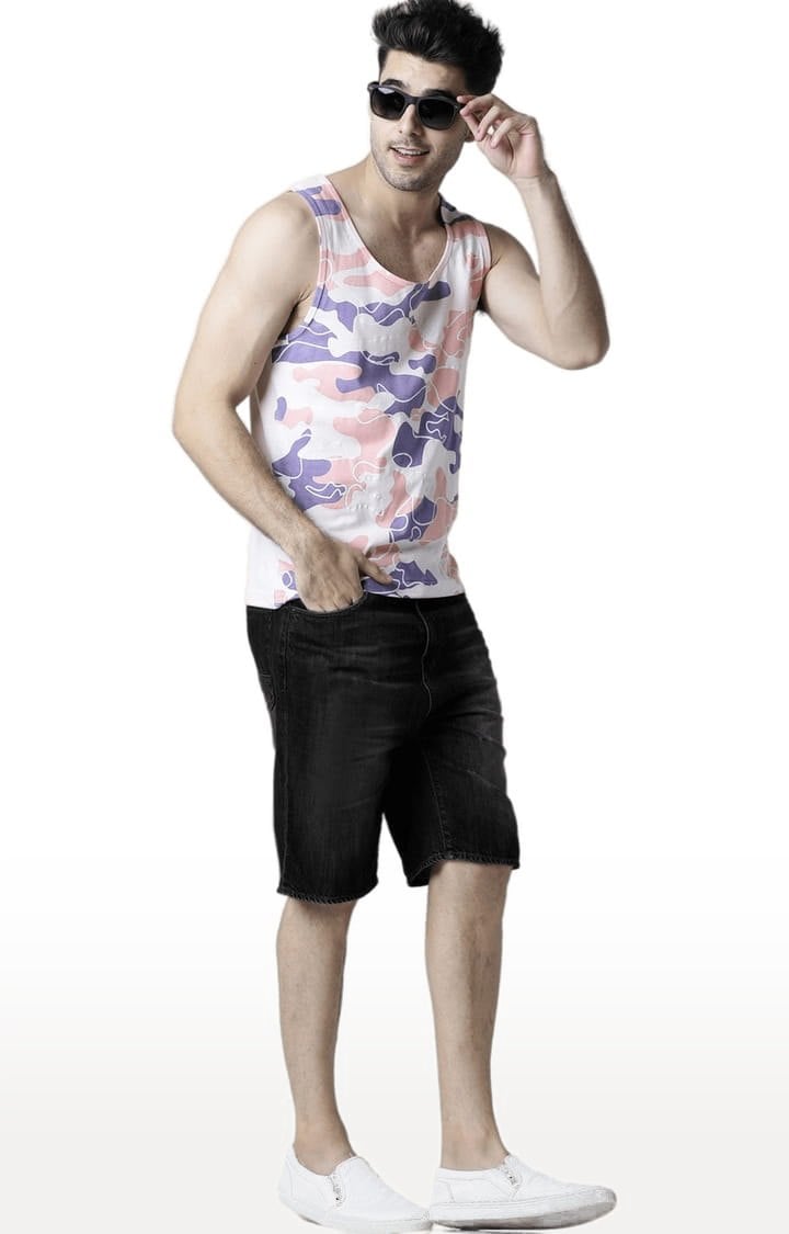 Men's Light Pink Cotton Camouflage Printed Vest