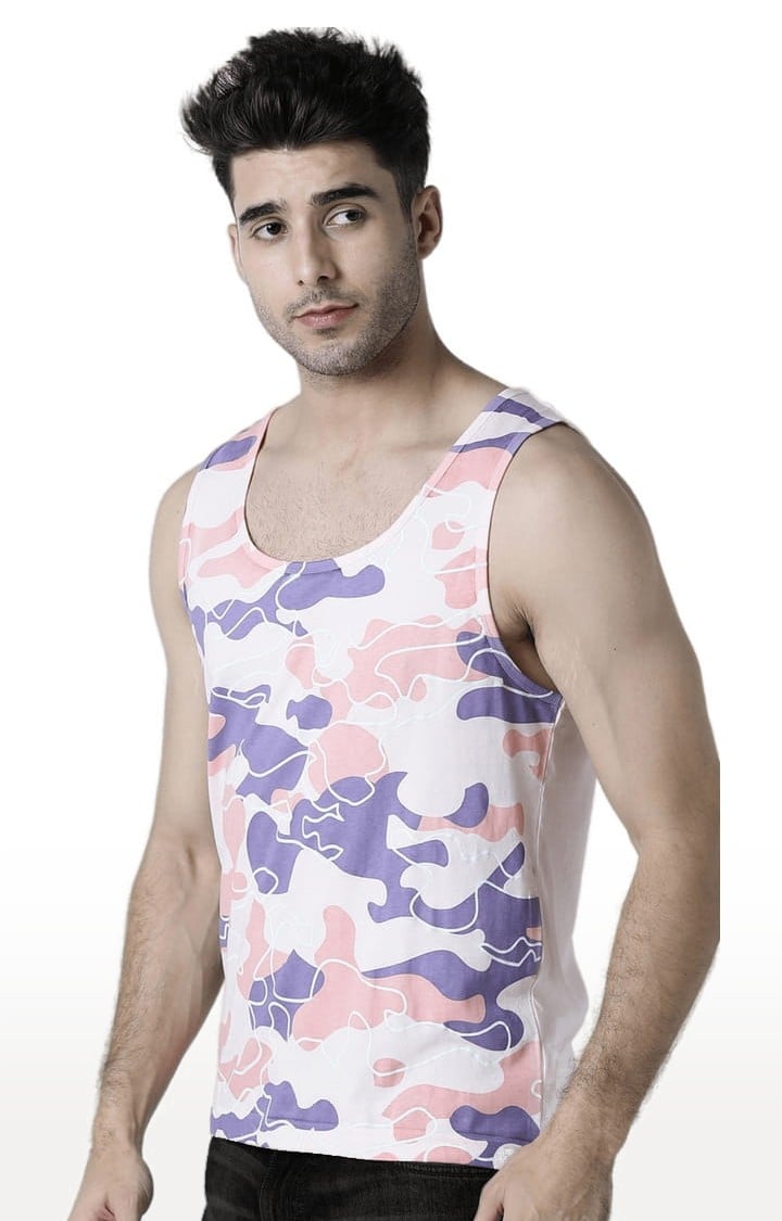 Men's Light Pink Cotton Camouflage Printed Vest