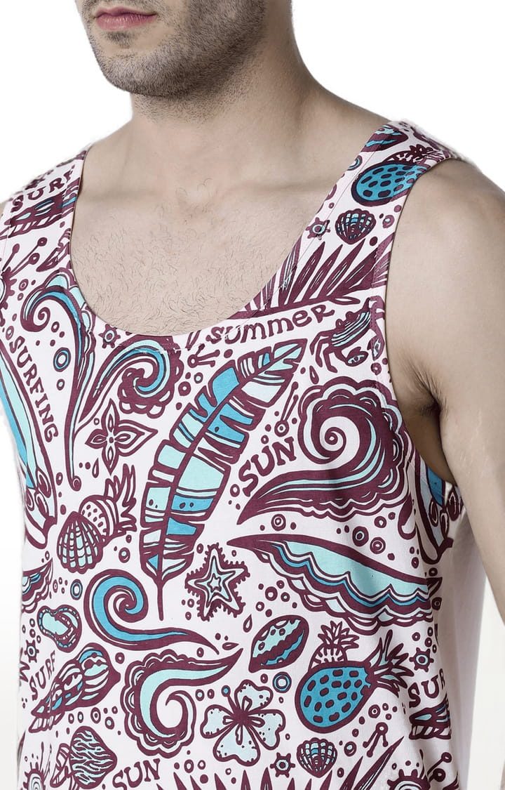 Men's Light Pink Cotton Printed Vest