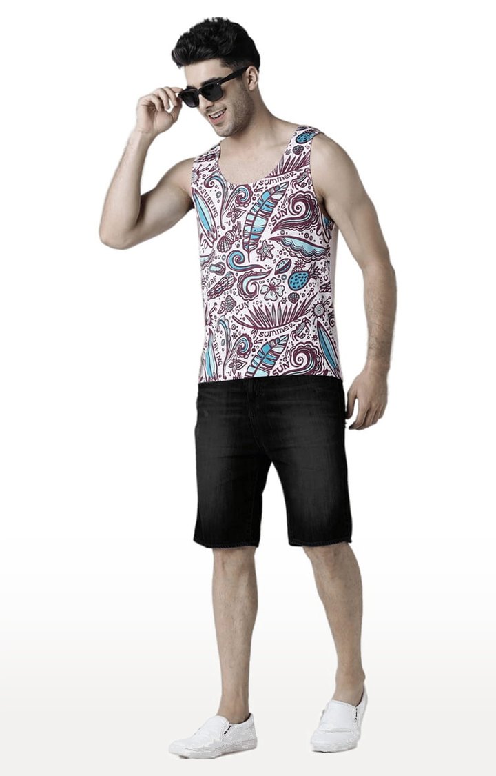 Men's Light Pink Cotton Printed Vest
