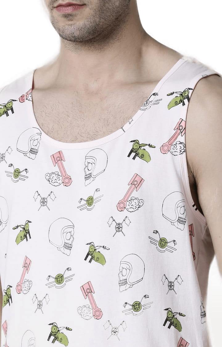 Men's Light Pink Cotton Printed Vest