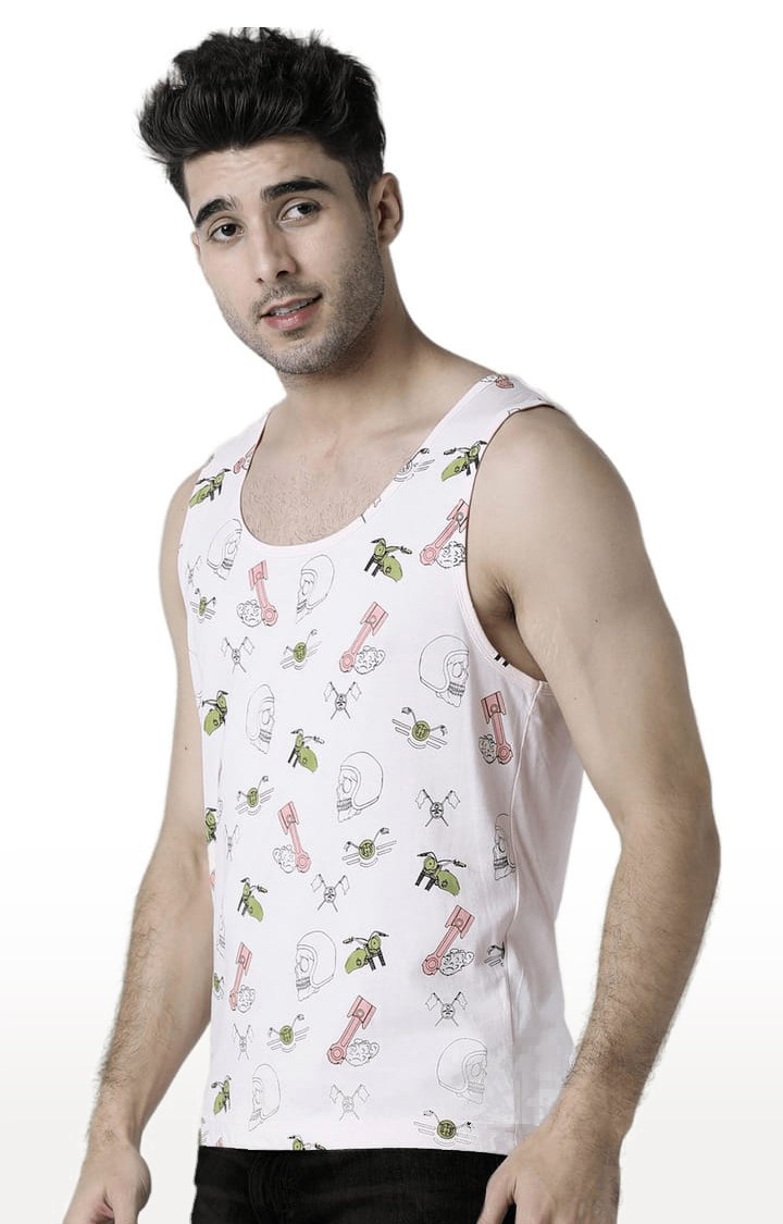 Men's Light Pink Cotton Printed Vest