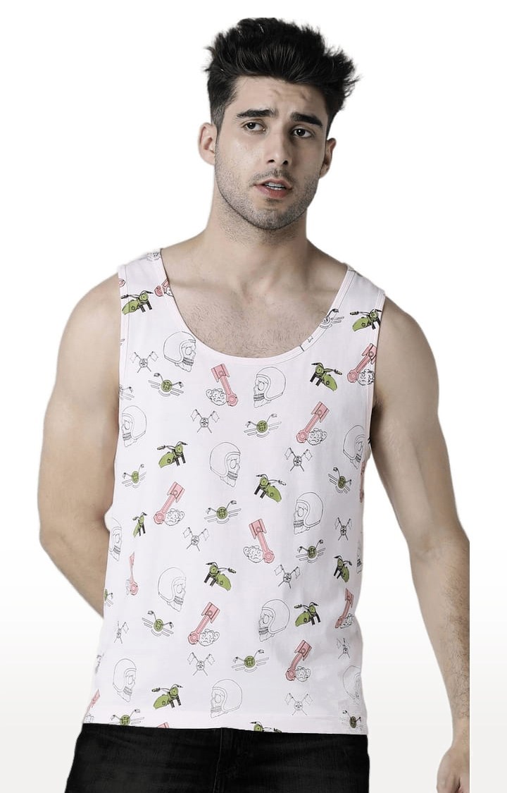Men's Light Pink Cotton Printed Vest