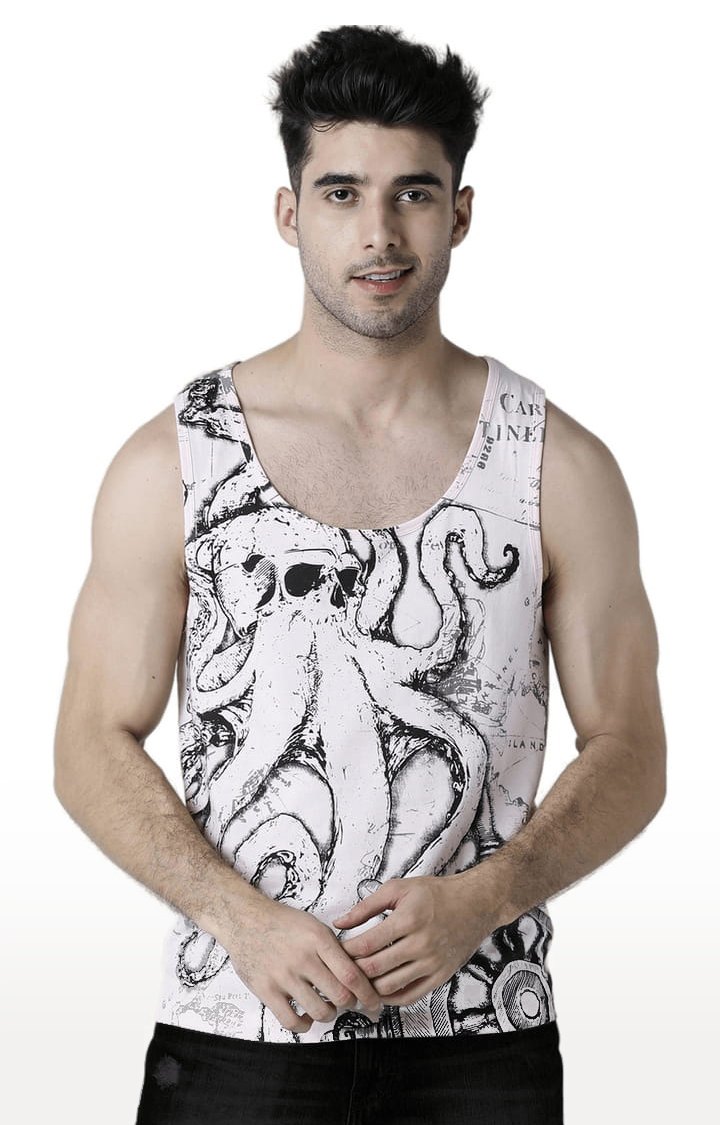 Men's Light Pink Cotton Printed Vest
