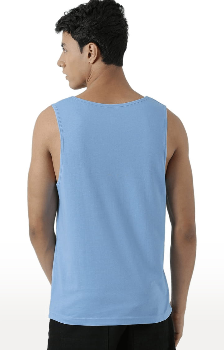 Men's Light Blue Cotton Printed Vest