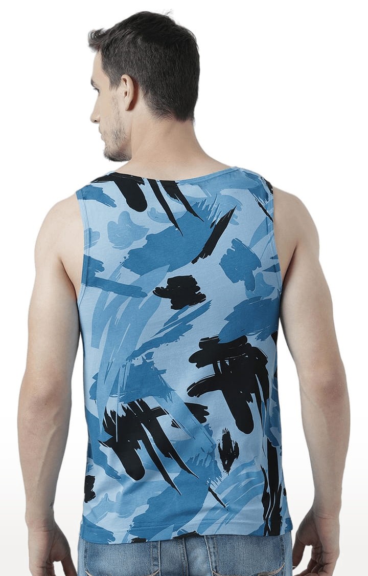 Men's Light Blue Cotton Printed Vest