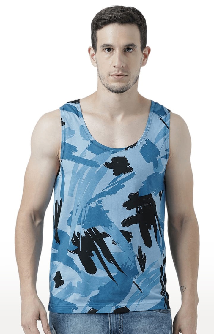 Men's Light Blue Cotton Printed Vest