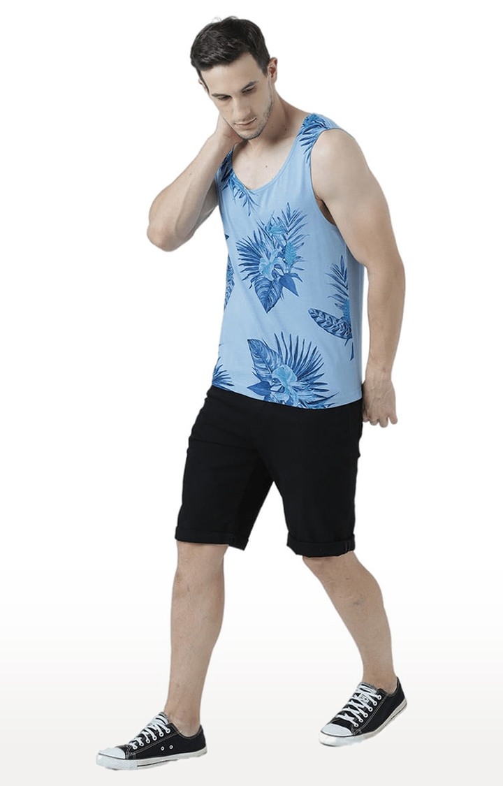 Men's Light Blue Cotton Printed Vest