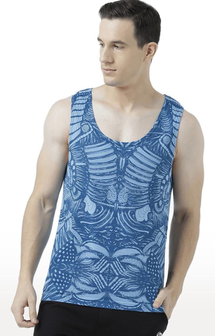 Men's Light Blue Cotton Printed Vest