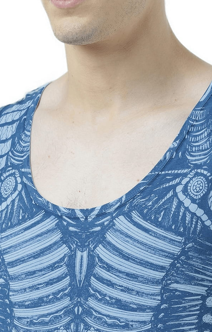 Men's Light Blue Cotton Printed Vest