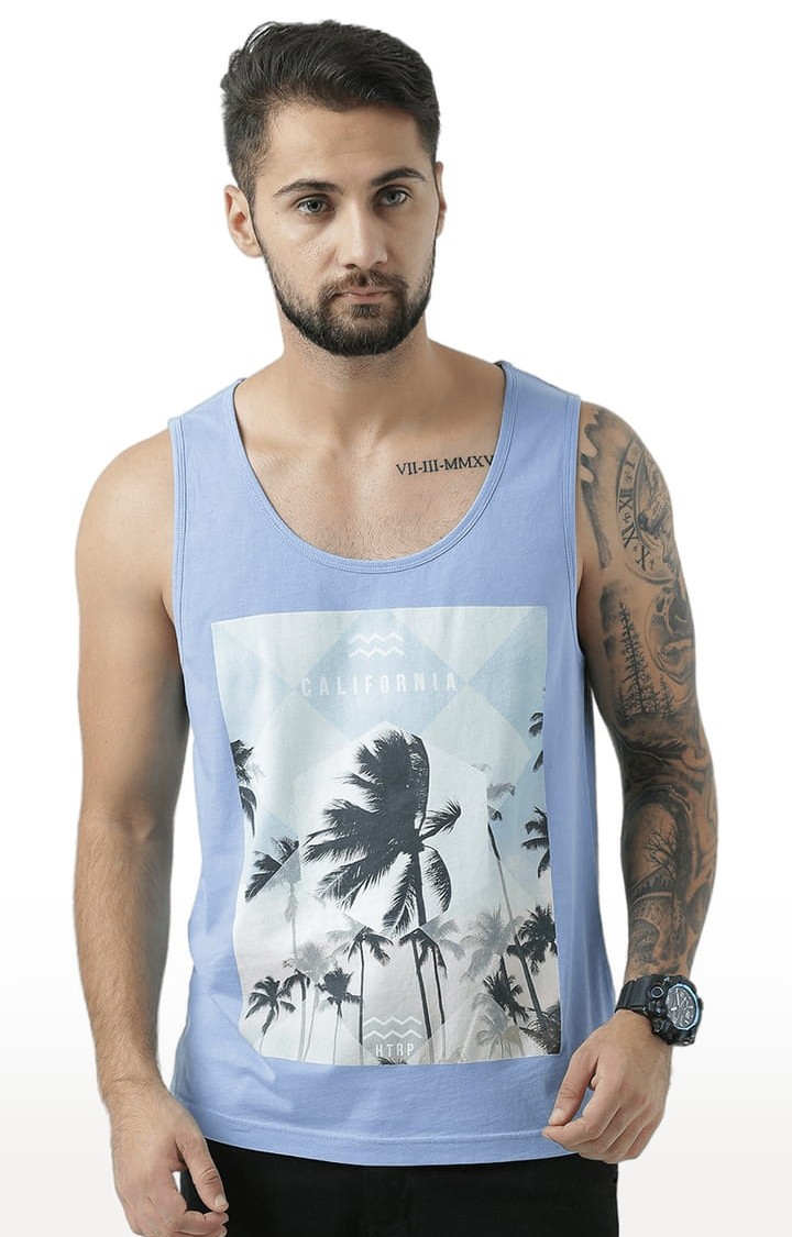 HUETRAP | Men's Light Blue Cotton Printed Vest