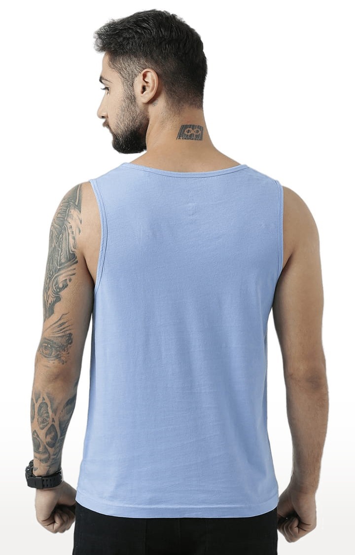Men's Light Blue Cotton Printed Vest