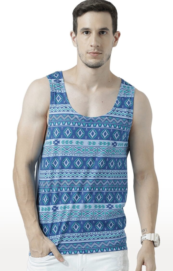 Men's Light Blue Cotton Printed Vest