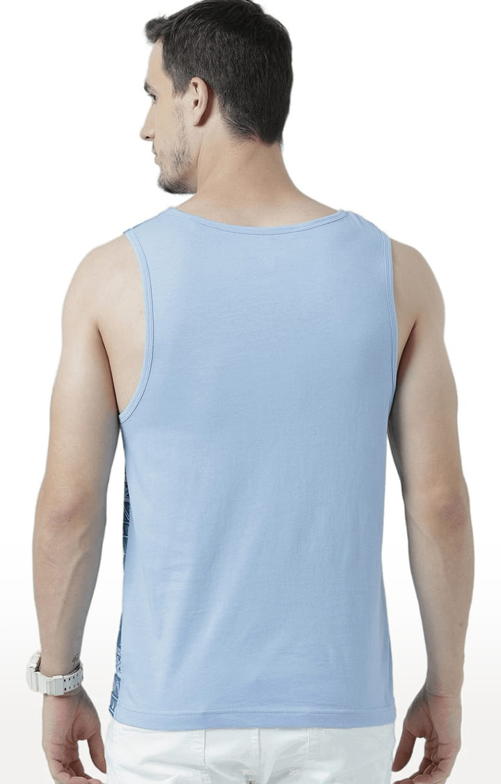 Men's Light Blue Cotton Printed Vest