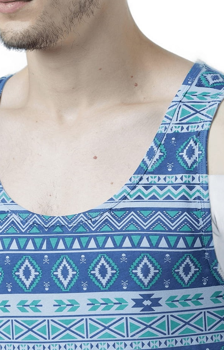 Men's Light Blue Cotton Printed Vest