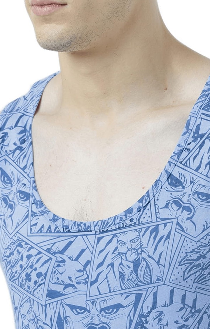 Men's Light Blue Cotton Printed Vest