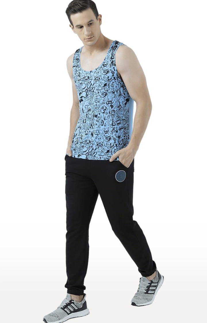 Men's Light Blue Cotton Printed Vest