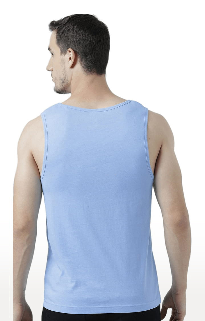 Men's Light Blue Cotton Printed Vest