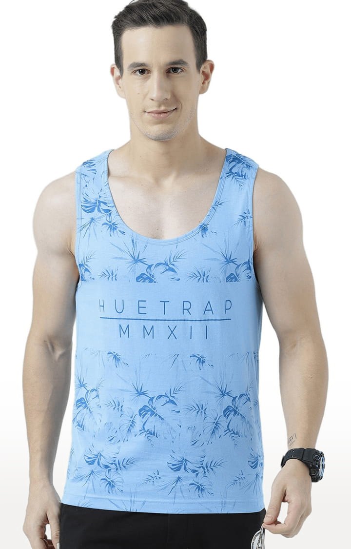 Men's Light Blue Cotton Printed Vest