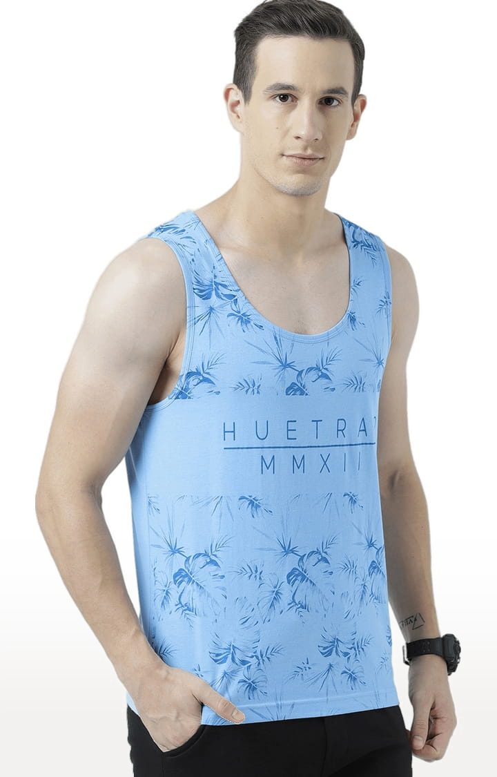 Men's Light Blue Cotton Printed Vest