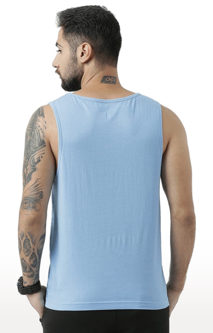 Men's Light Blue Cotton Printed Vest
