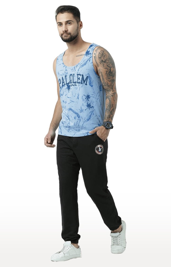 Men's Light Blue Cotton Printed Vest