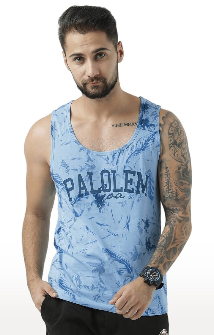 HUETRAP | Men's Light Blue Cotton Printed Vest