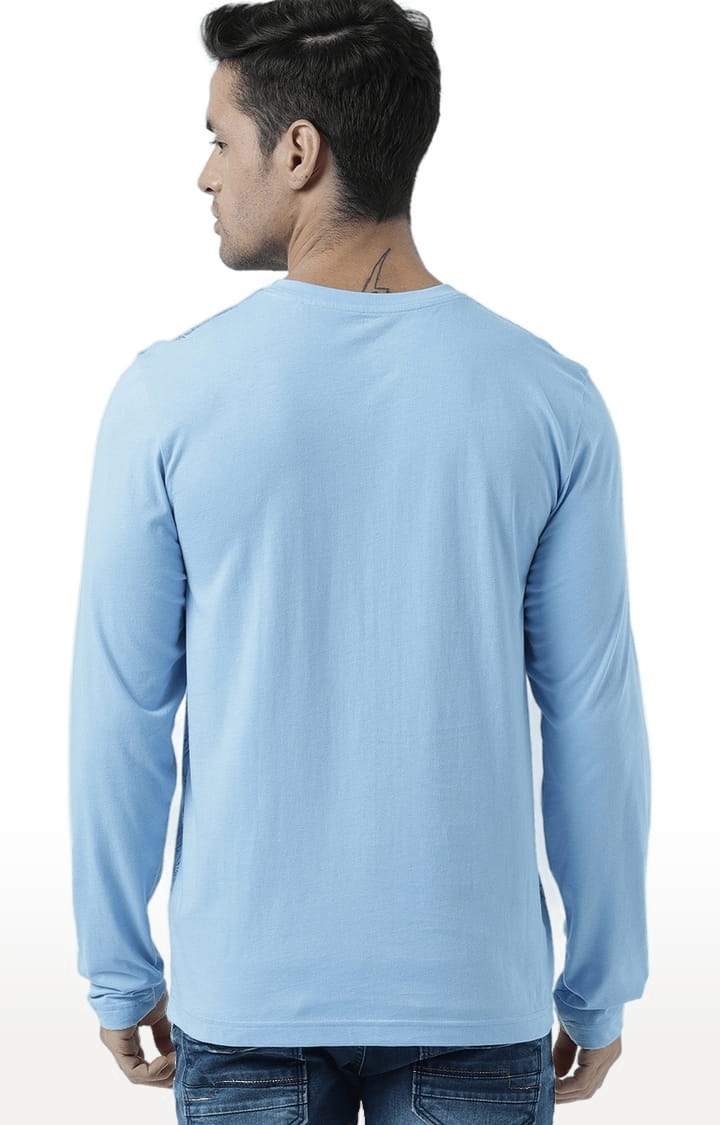 HUETRAP | Men's Sky Blue Cotton Floral Printed Regular T-Shirt 4