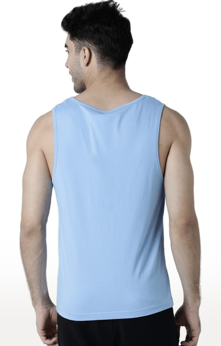 Men's Light Blue Cotton Printed Vest