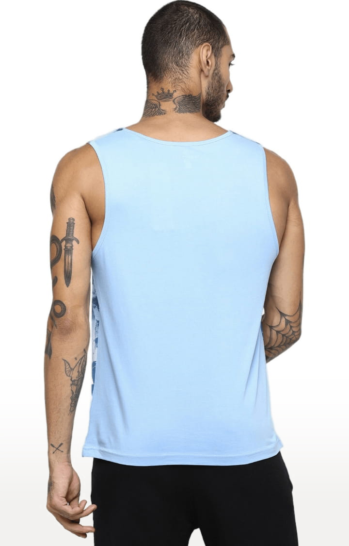 Men's Light Blue Cotton Printed Vest