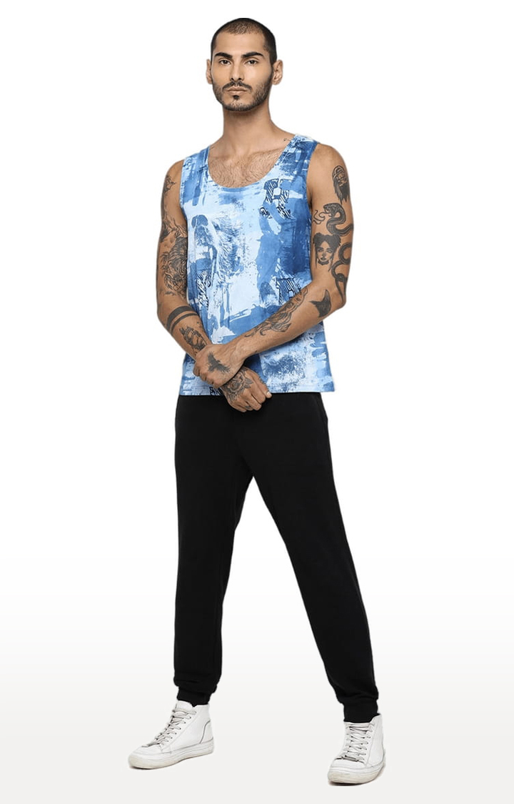 Men's Light Blue Cotton Printed Vest