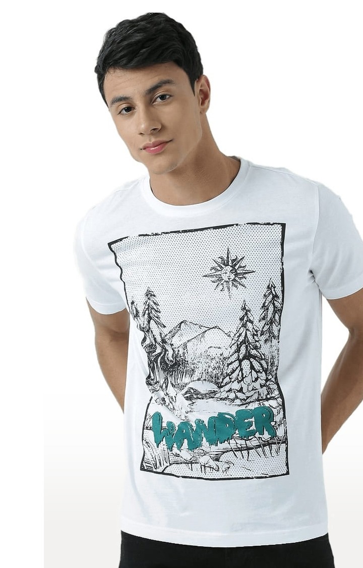 Men's White Printed Regular T-Shirt