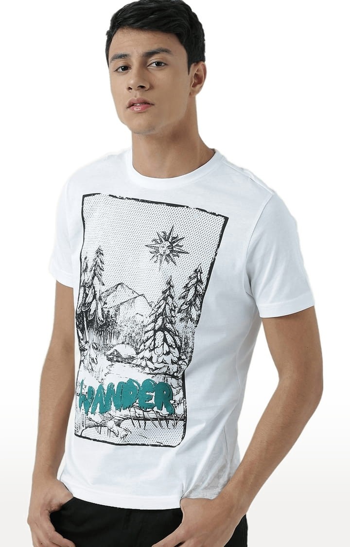 Men's White Printed Regular T-Shirt
