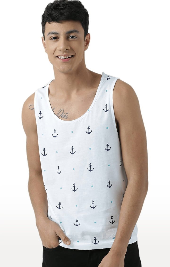 HUETRAP | Men's White Cotton Printed Vest