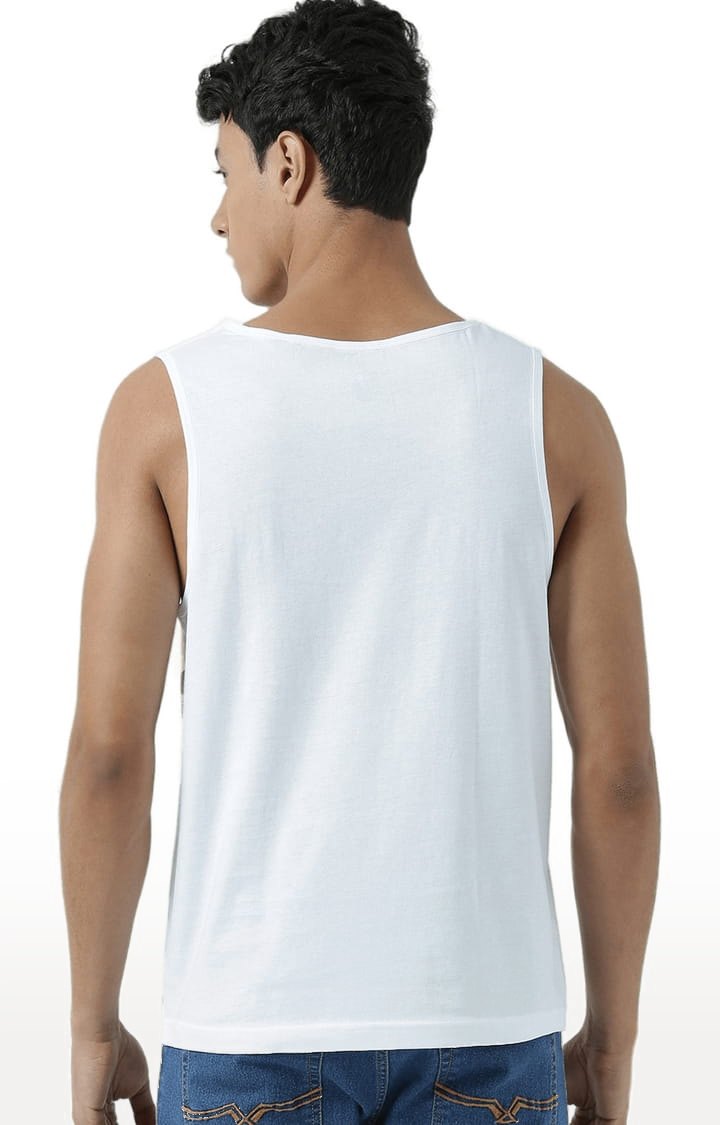 Men's White Cotton Printed Vest