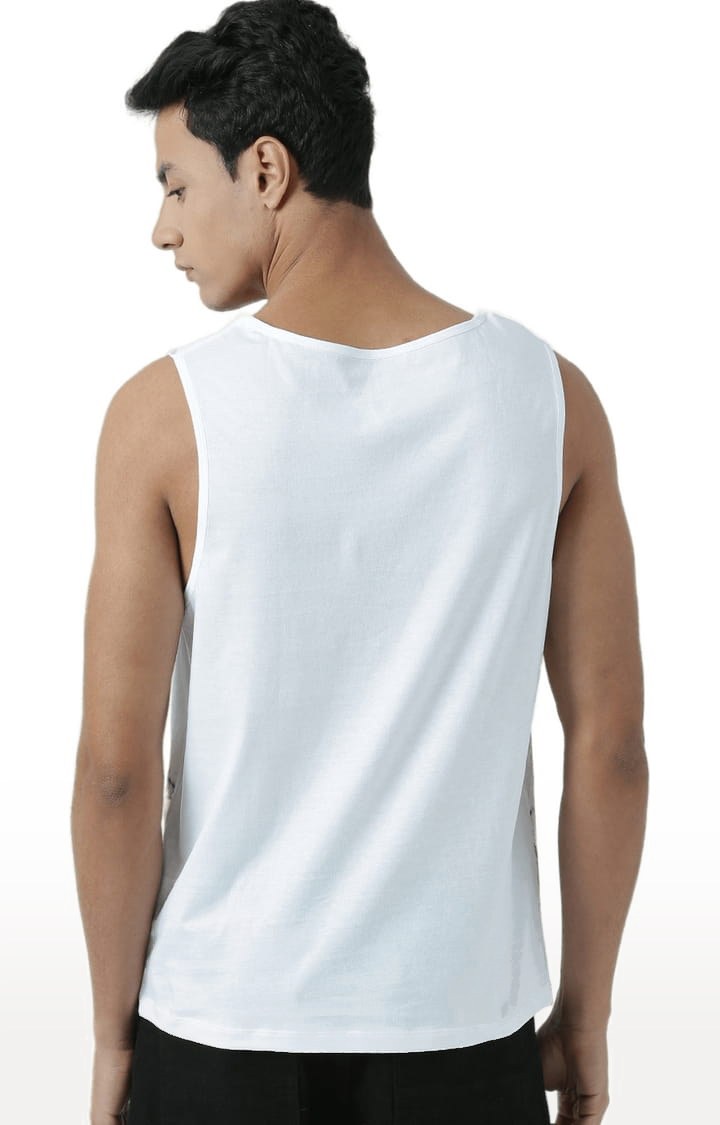 Men's White & Black Cotton Printed Vest