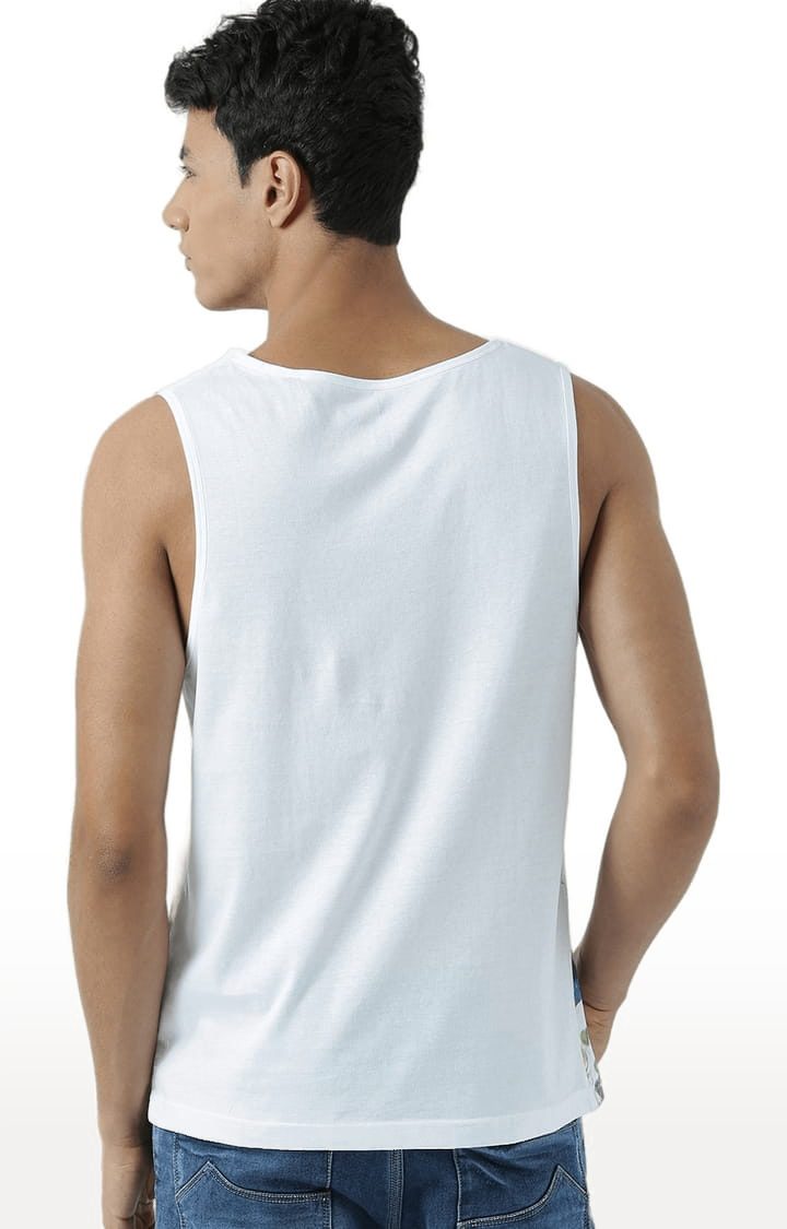 Men's White Cotton Floral Printed Vest