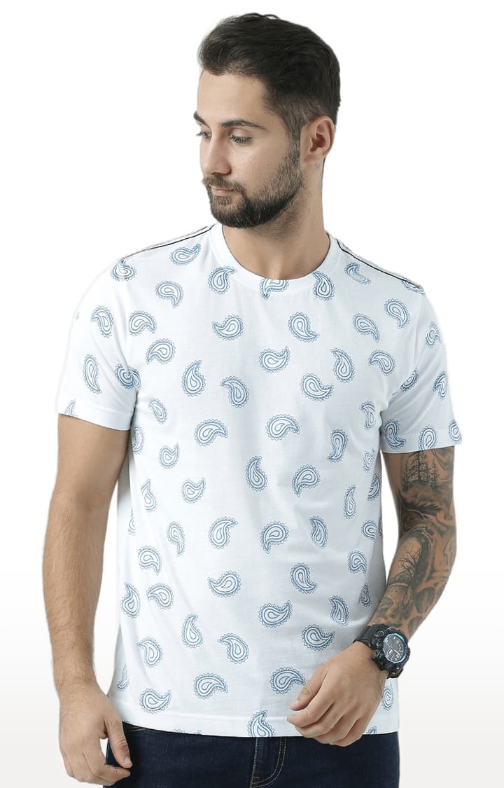 Men's White Printed Regular T-Shirt