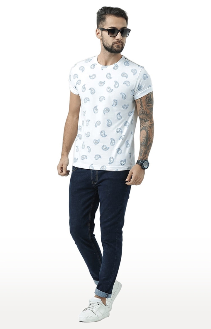 Men's White Printed Regular T-Shirt