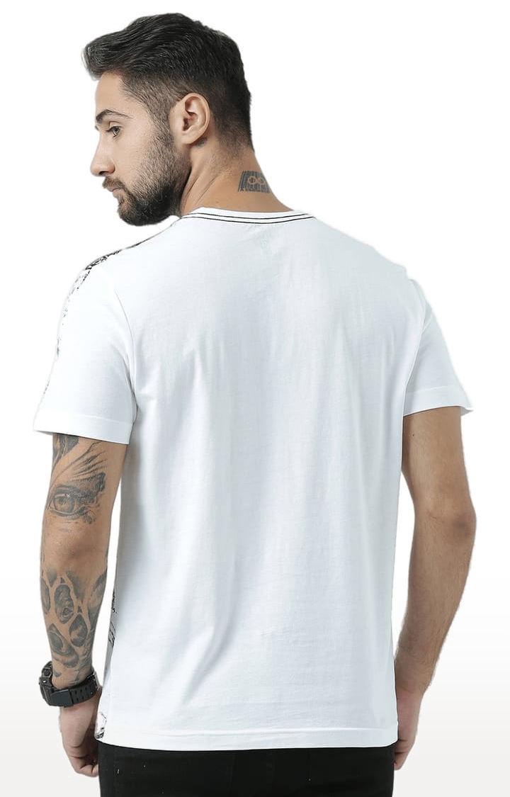 HUETRAP | Men's White and Black Cotton Printed Regular T-Shirt 4