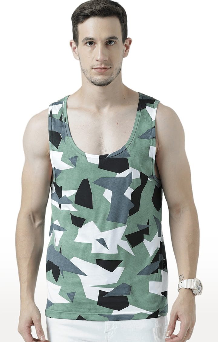 HUETRAP | Men's Green Cotton Printed Vest