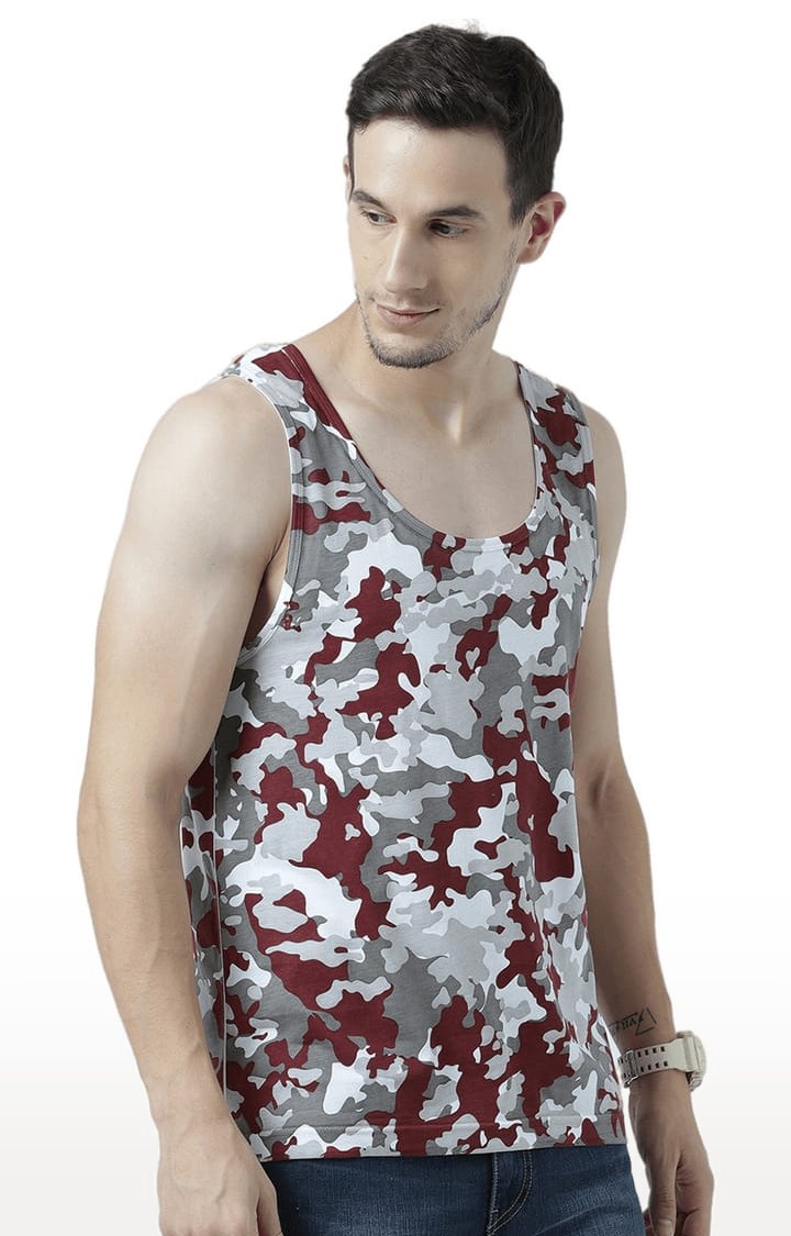 Men's Grey & Brown Cotton Camouflage Printed Vest