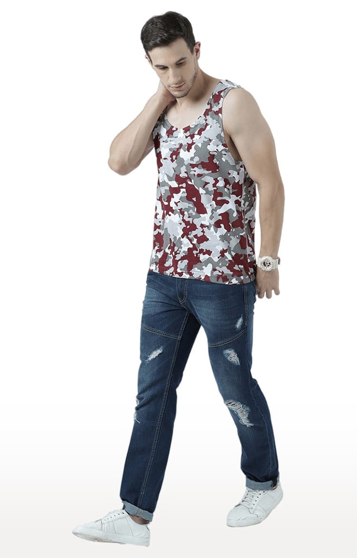 Men's Grey & Brown Cotton Camouflage Printed Vest
