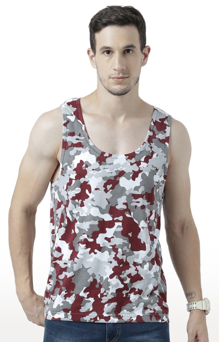 Men's Grey & Brown Cotton Camouflage Printed Vest