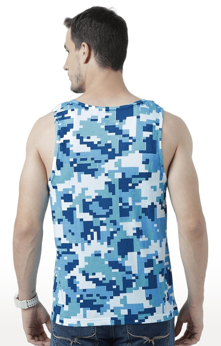 Men's Blue Cotton Printed Vest