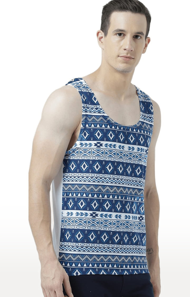 Men's Blue Cotton Printed Vest