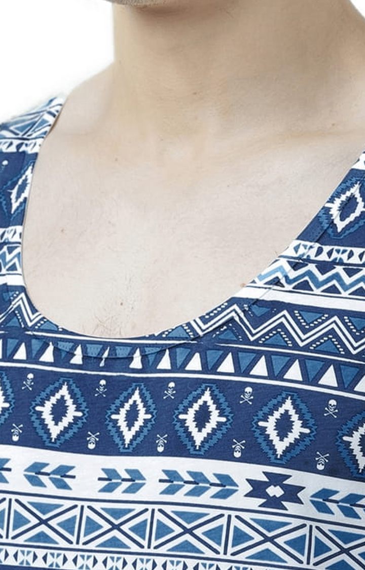 Men's Blue Cotton Printed Vest