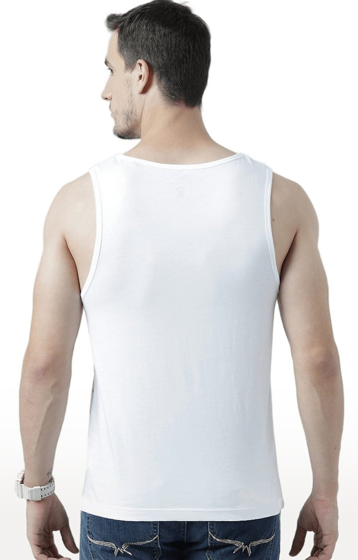 Men's White Cotton Printed Vest